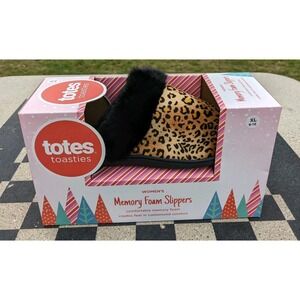 New Totes Toasties Leopard Womens XL‎ 9-10 Memory Foam Slippers Animal Print